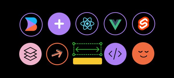 Image of logos for Builder, layers, and various javascript frameworks.